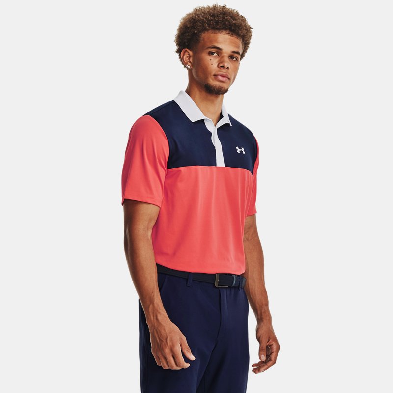 Men's  Under Armour  Performance 3.0 Colorblock Polo Venom Red / Midnight Navy / White L